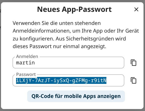 Nextcloud: Neues App-Passwort erstellen