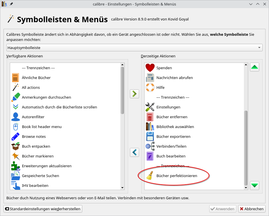 Hauptsymbolleiste bearbeiten